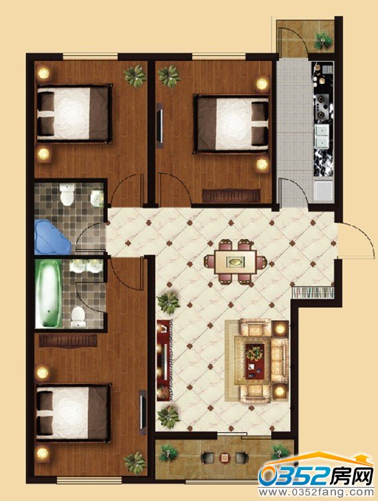 奕城名都109.5㎡三室兩廳兩衛戶型