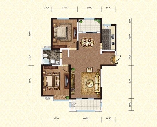 綠地世紀城115.01㎡,兩室兩廳一衛戶型圖